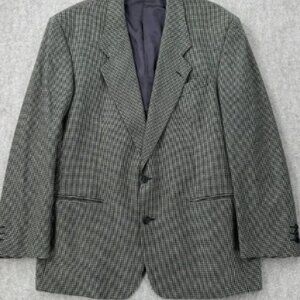 VTG Yves Saint Laurent Blazer Jacket Men 42 Wool 2 Button Houndstooth Gold Black